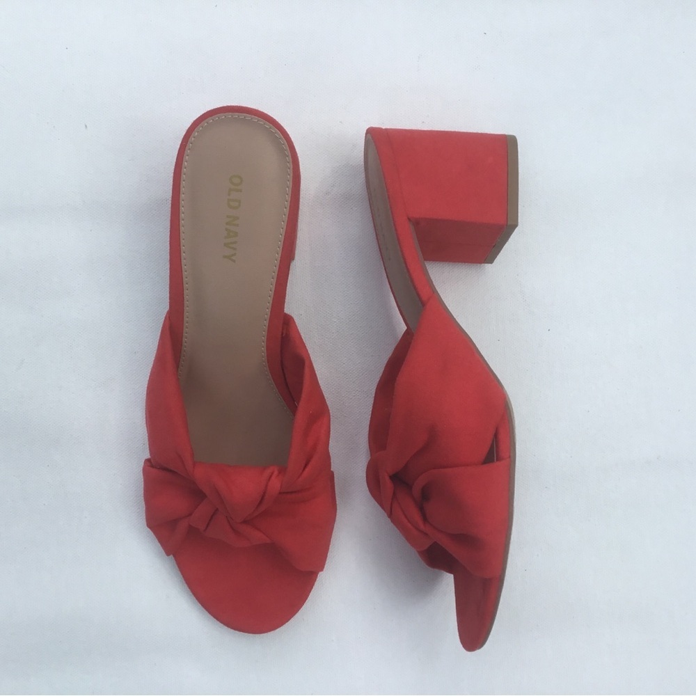 Old Navy Coral Red Mules with Knotted Detail Open Toe Block Heel